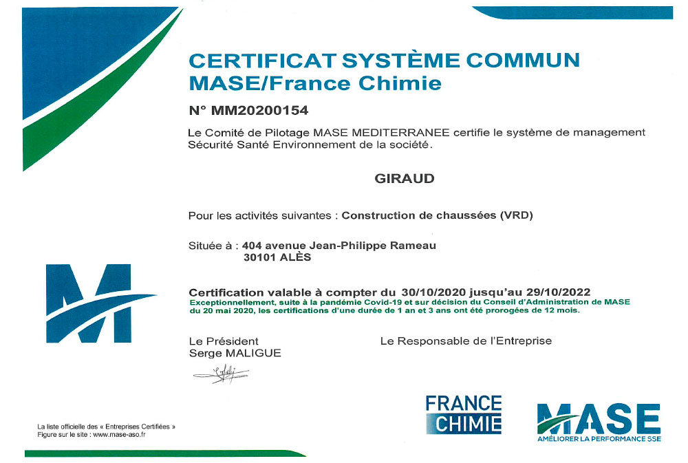 Certificat MASE